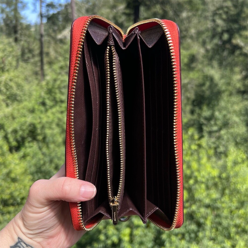 COACH Long Zip-Around Crossgrain Leather Wallet RED with GOLD Hardware AUTHENTIC - Picture 10 of 13